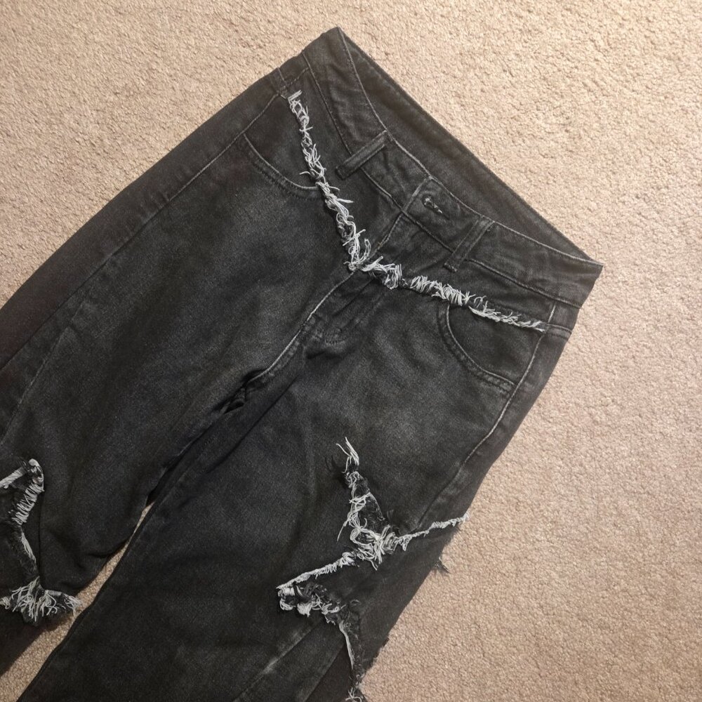 SHEIN Gray Straight Leg Ripped Jeans with Stars - Picture 2 of 2
